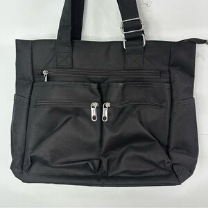 Volganik Rock Black Canvas Zip Top Tote Bag Adjustable Straps Travel, Office